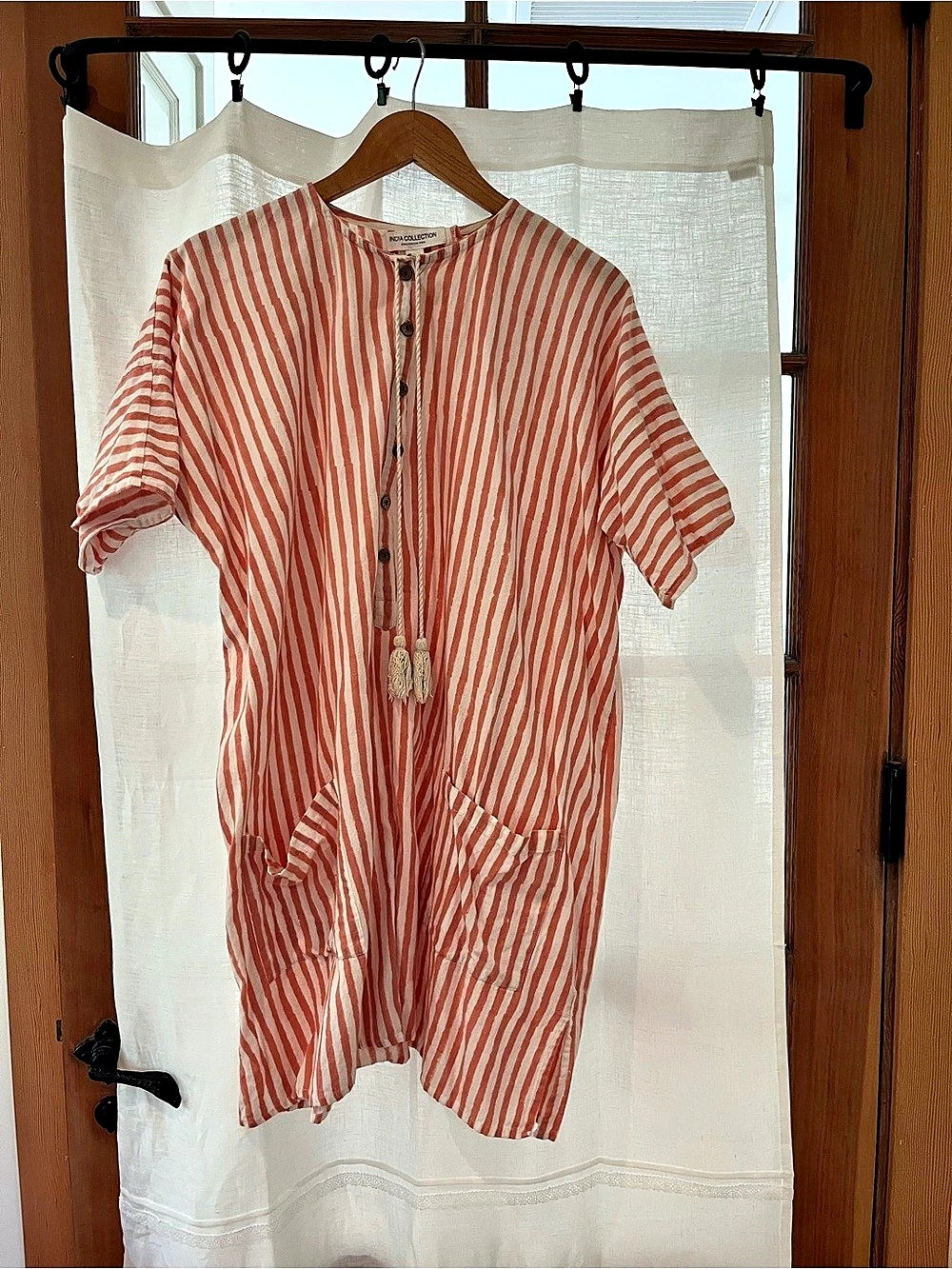 India Collection Baja Caftan Muted Clay Stripe Organic Cotton Dress O/S